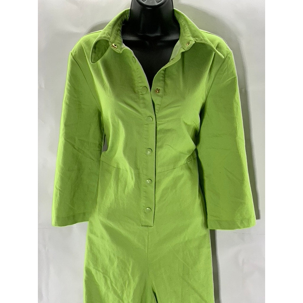HOUSE OF SUNNY Women's Green Button-Front Elbow Sleeve Coverall Jumpsuit SZ 10
