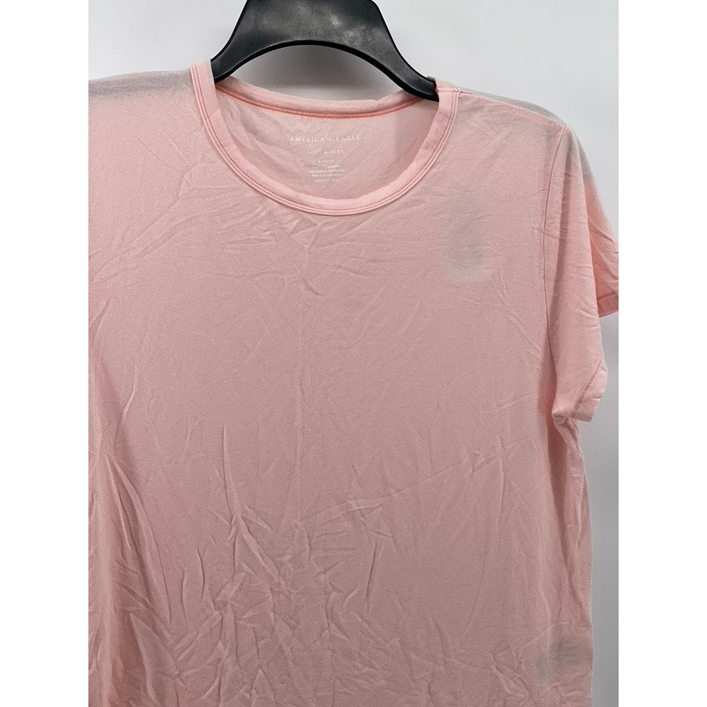 AMERICAN EAGLE Women's Light Pink Soft & Sexy Crewneck Short Sleeve Top SZ S