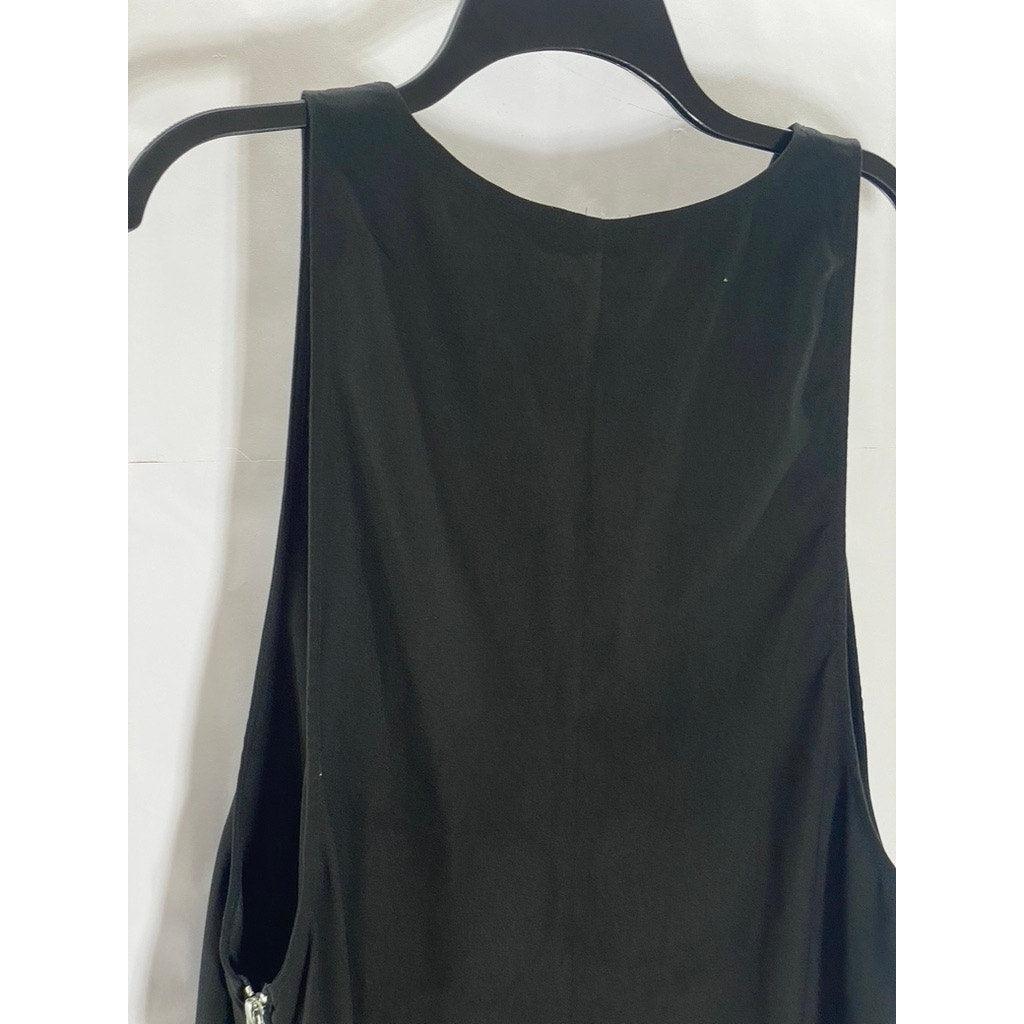 UNBRANDED Women's Solid Black Sleeveless Side-Zipper Scoop-Neck Mini Dress SZ M