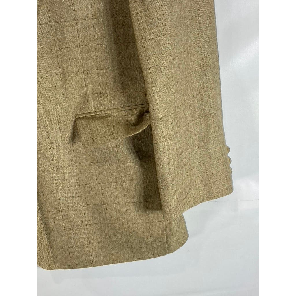 BROOKS BROTHERS Men's Tan Windowpane Silk Blend Two-Button Suit Jacket SZ 42R