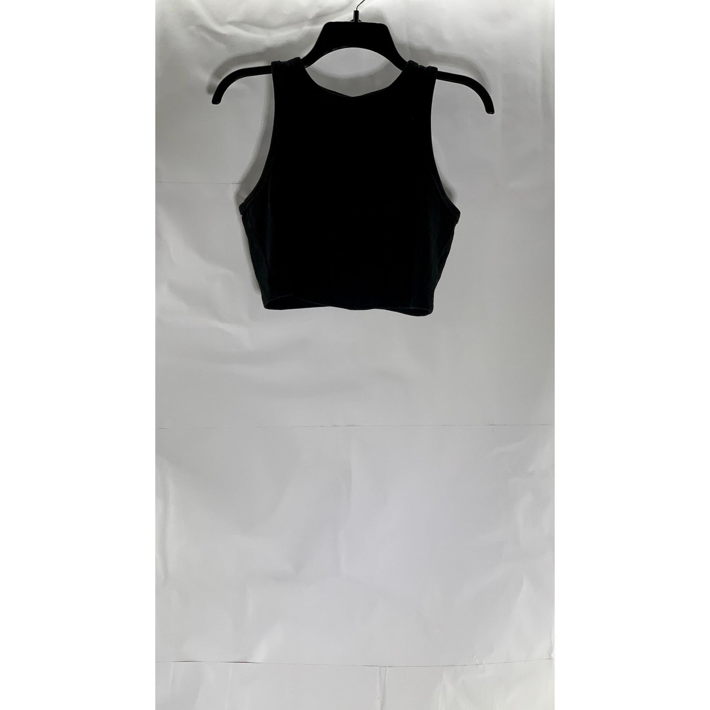 H&M Women's Black Sleeveless Ribbed Knit Stretch Halter Crop Top SZ L