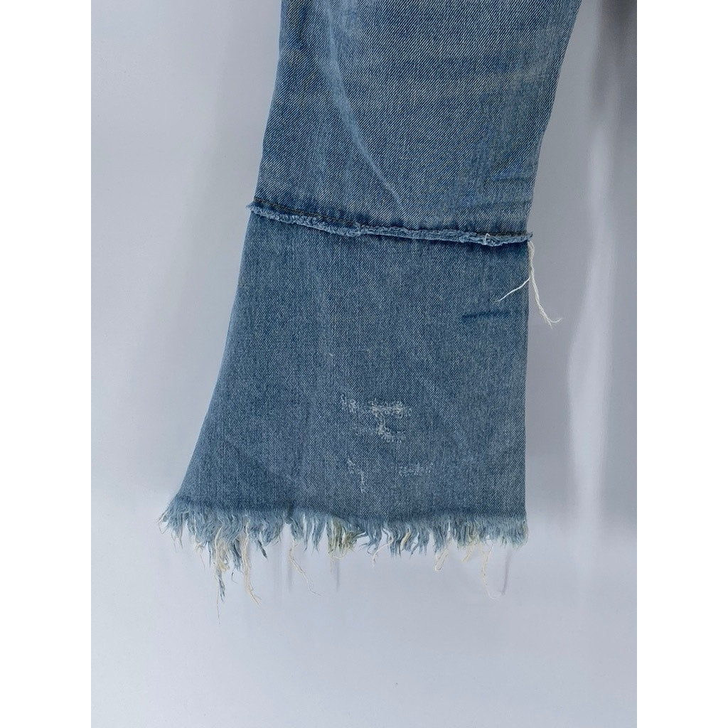 ZARA TRF IX'D Women's Light Blue Denim Distressed Flare Streetwear Y2K Jean SZ 8