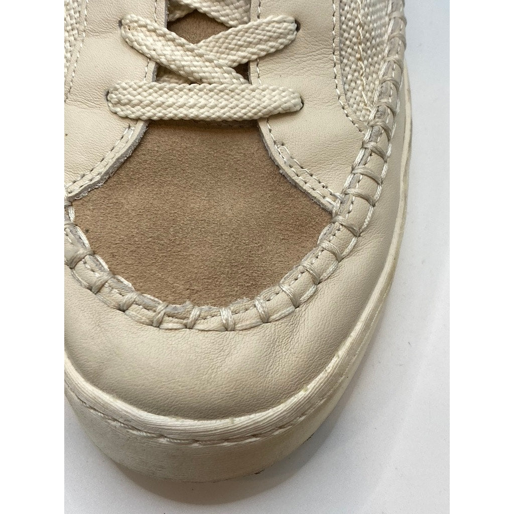 DOLCE VITA Women's White-Tan Contrast Stitch Round-Toe Lace-Up Sneakers SZ 11