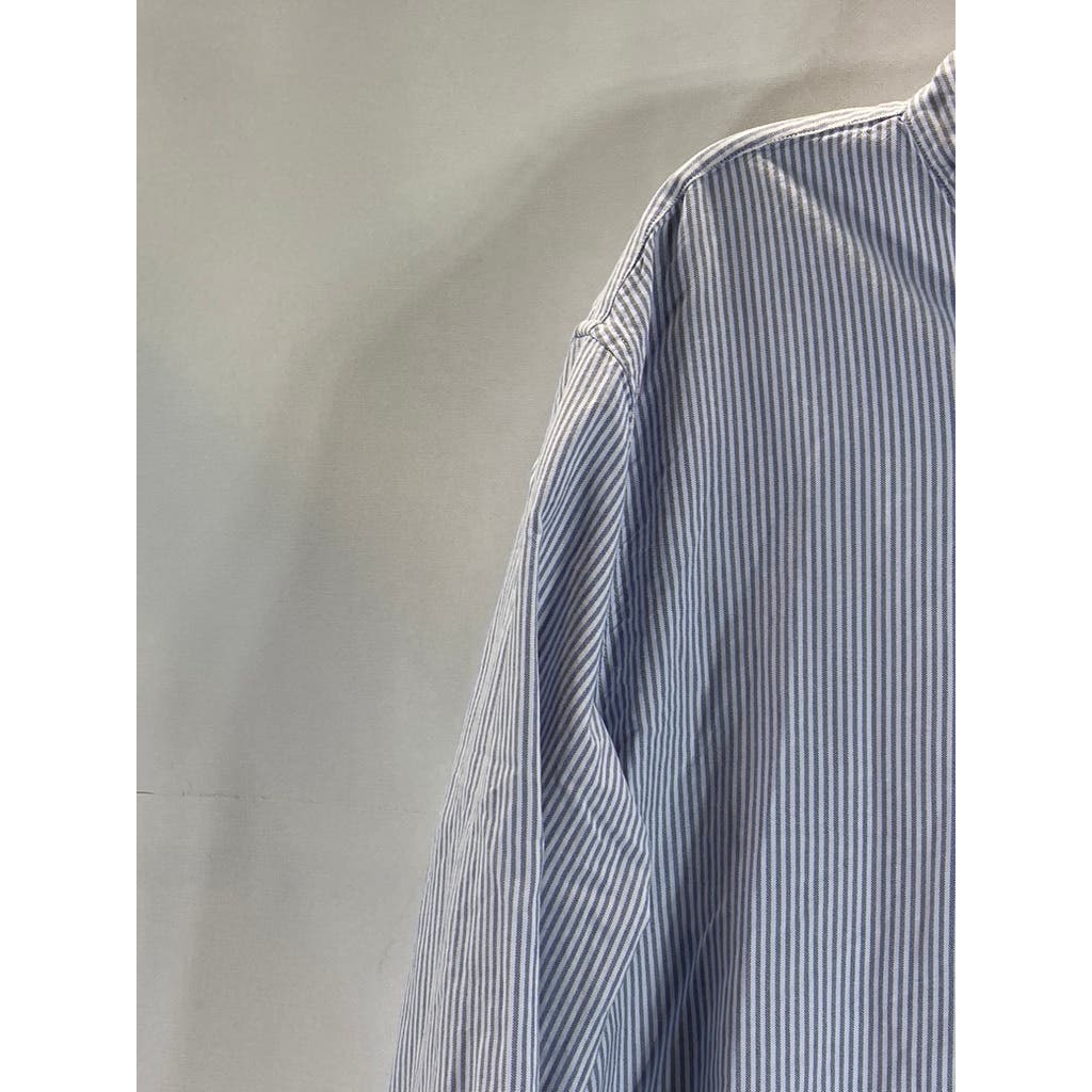 J.CREW Men's Blue/White Striped Slim-Fit Oxford Button-Up Long Sleeve Shirt SZXL