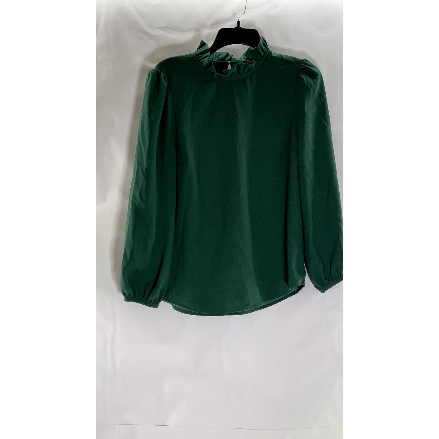 J.CREW Women's Dark Green Ruffle-Neck Long Sleeve 365 Crepe Top SZ S