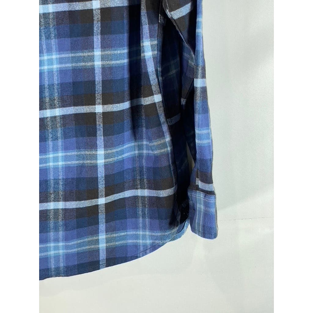 JACHS Men's Blue Plaid Heritage Flannel Button-Up Long Sleeve Shirt SZ L