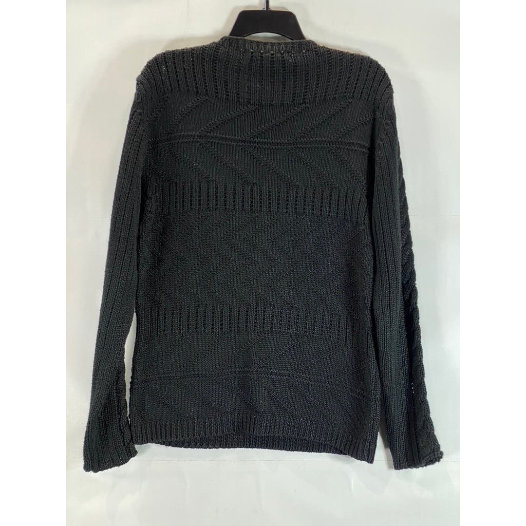 ZARA MAN Men's Black Solid Crewneck Cable Knit Pullover Sweater SZ L