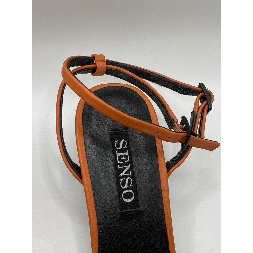 SENSO Women's Orange Leather Jamu Toe-Ring Ankle Strap Heel Sandals SZ 40(US9.5)