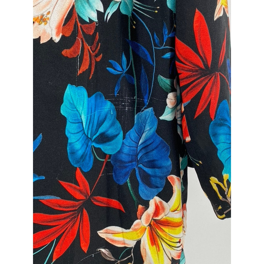 ZARA TRF OUTERWEAR Women’s Black-Multi Floral Open-Front Long Blazer SZ S