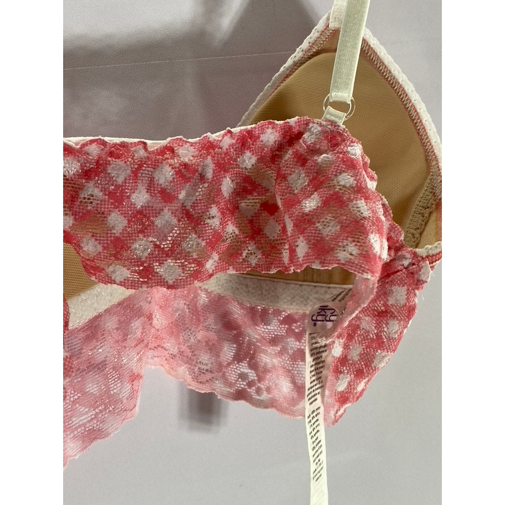 HANKY PANKY Women's Pink Do-Si-Do Checkered Lace Padded Bralette SZ XS