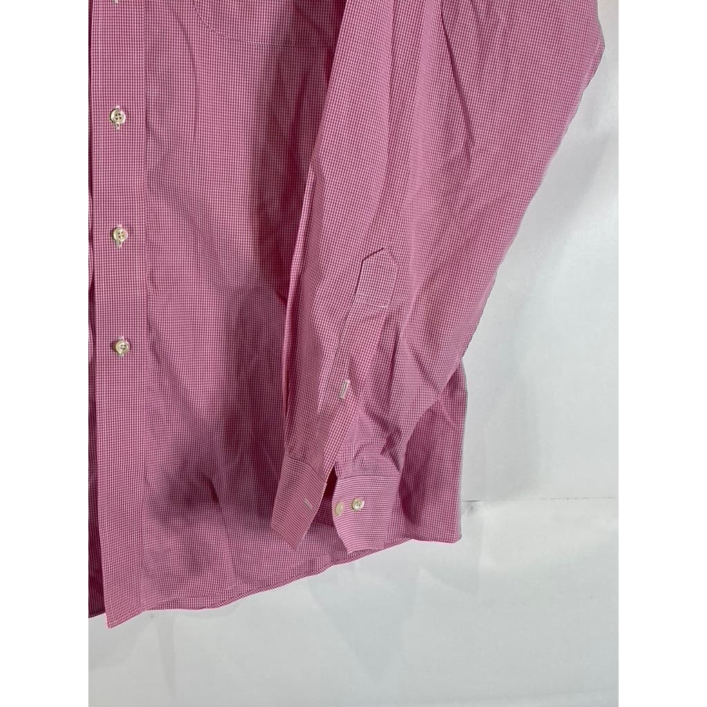 BROOKS BROTHERS 346 Men's Pink Gingham Slim-Fit Button-Up Long Sleeve Shirt SZ16