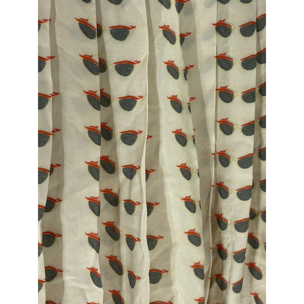 HUNTER GATHER Women's Beige Glasses Print Pleated Knee Length Skirt SZ S