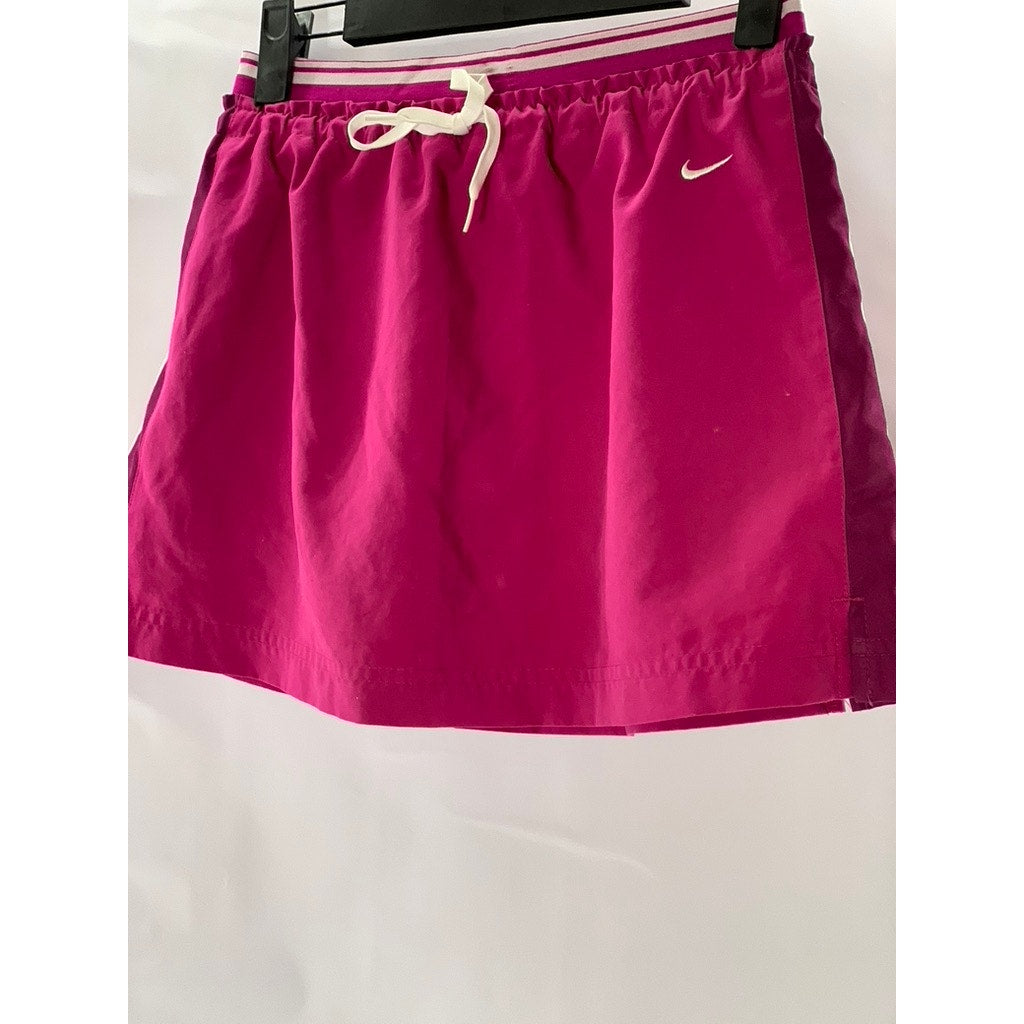 NIKE Women's Berry/White Mesh Side Stripe Drawstring Pull-On Tennis Skort SZ L