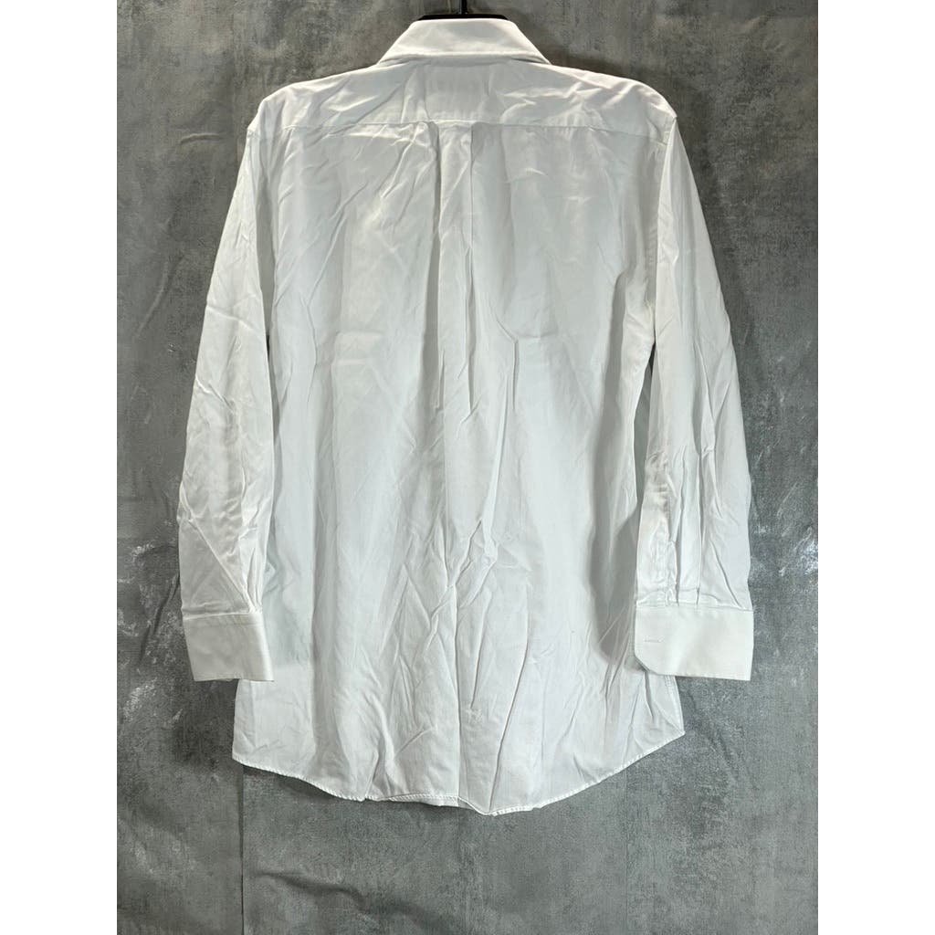INDICHINO Men's White Solid Button-Up Long Sleeve Dress Shirt L