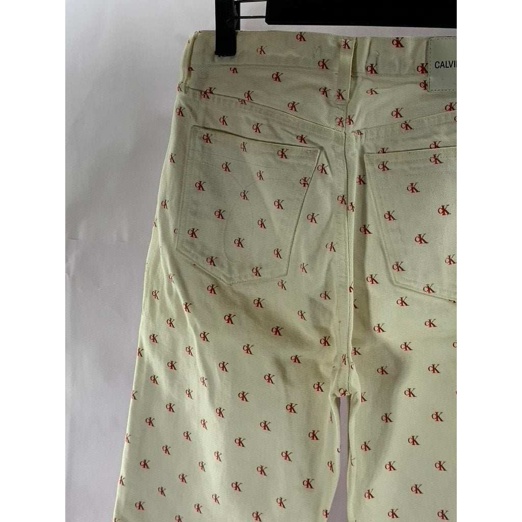 CALVIN KLEIN JEANS Women's White/Red Monogram High-Rise Straight-Leg Pants SZ 28