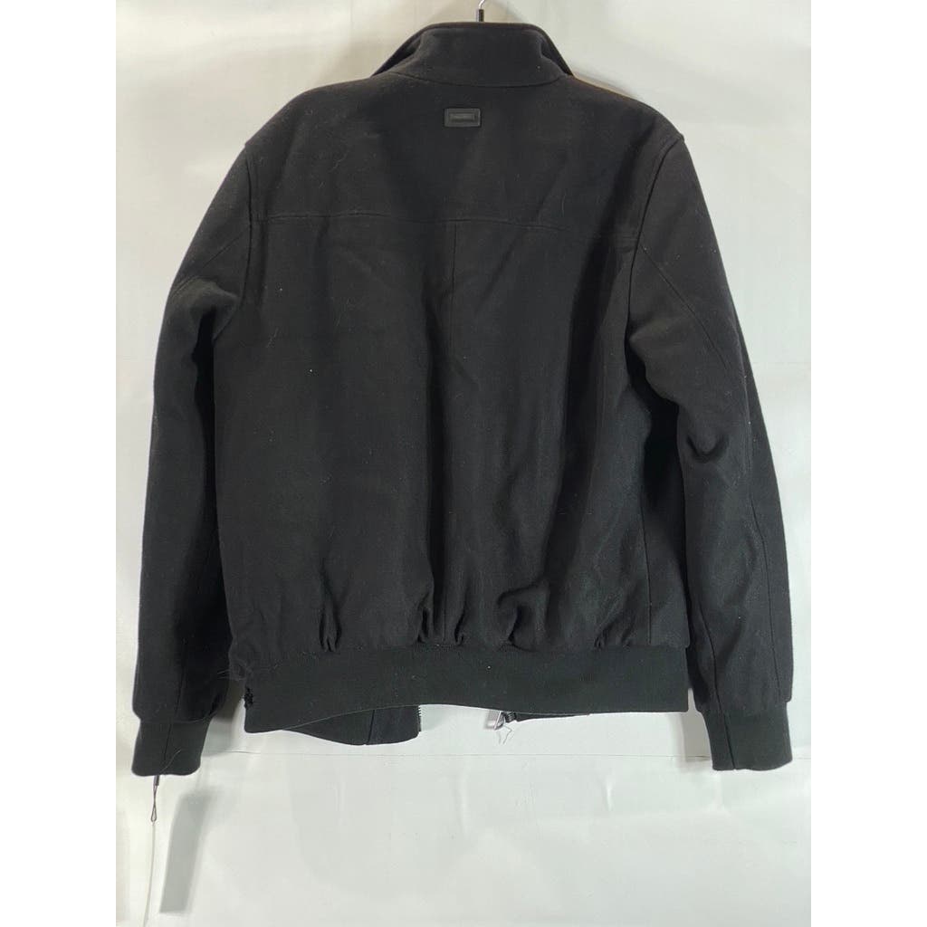 CALVIN KLIEN Men's Black Wool-Blend Knit-Trim Bomber Zip-Up Jacket SZ S