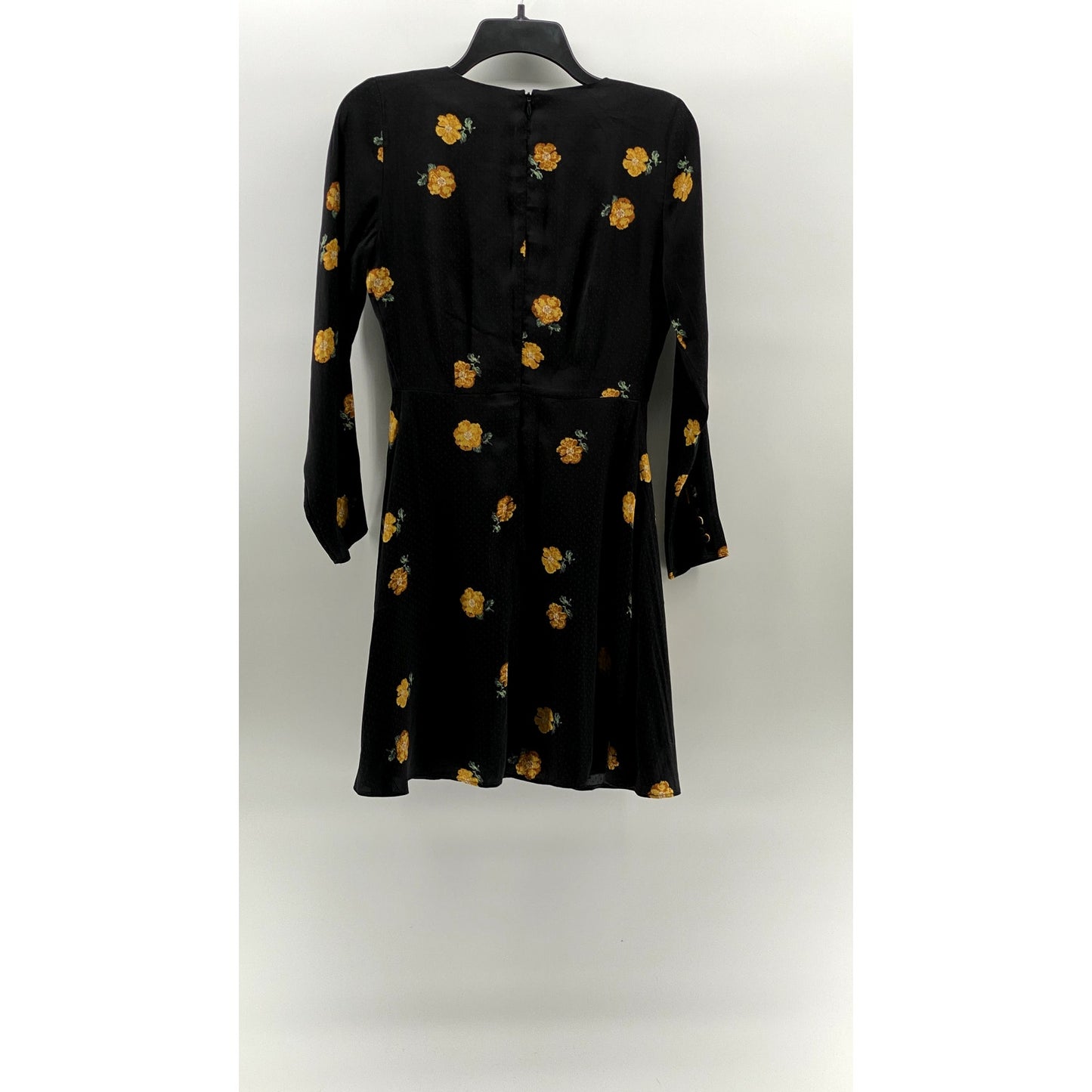 MADEWELL Women's Black-Yellow Lilyblossom Button-Front Long Sleeve Dress SZ 00