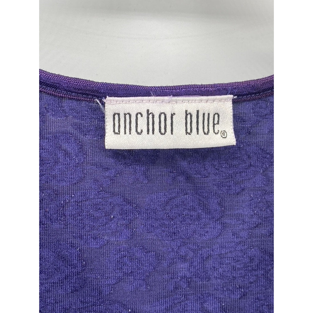 ANCHOR BLUE Women's Blue V-Neck Velvet Rose Print Sleeveless Cropped Top SZ S