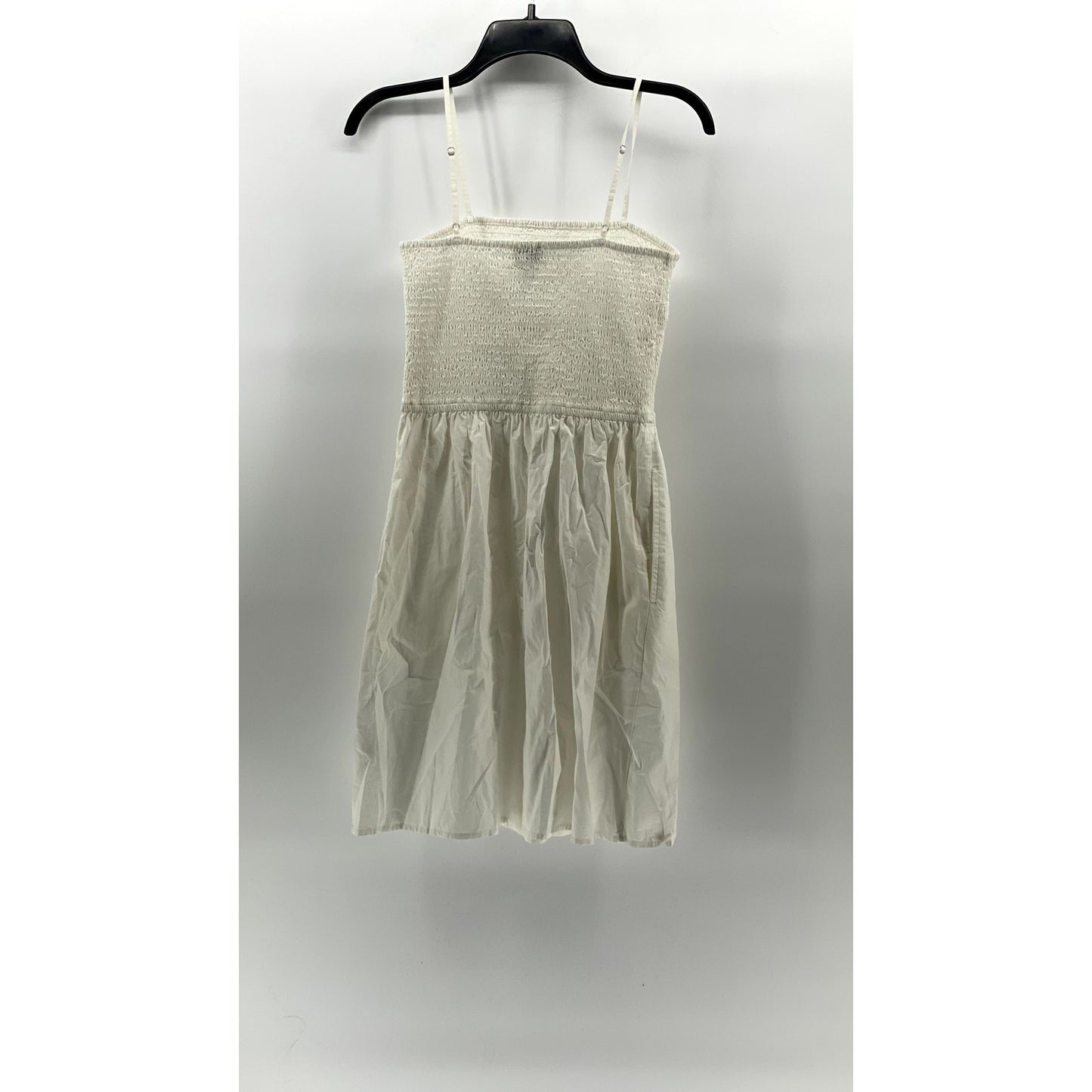 THE DROP Women's White Smocked Spaghetti Strap Fit & Flare Mini Dress SZ S