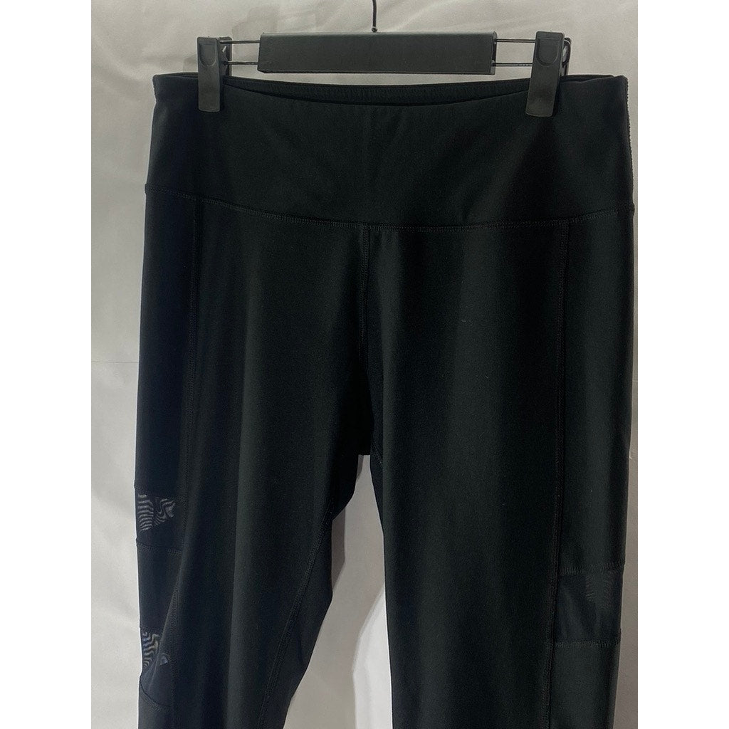90 DEGREES BY REFLEX Women's Black Mesh High-Rise Cropped Leggings SZ L