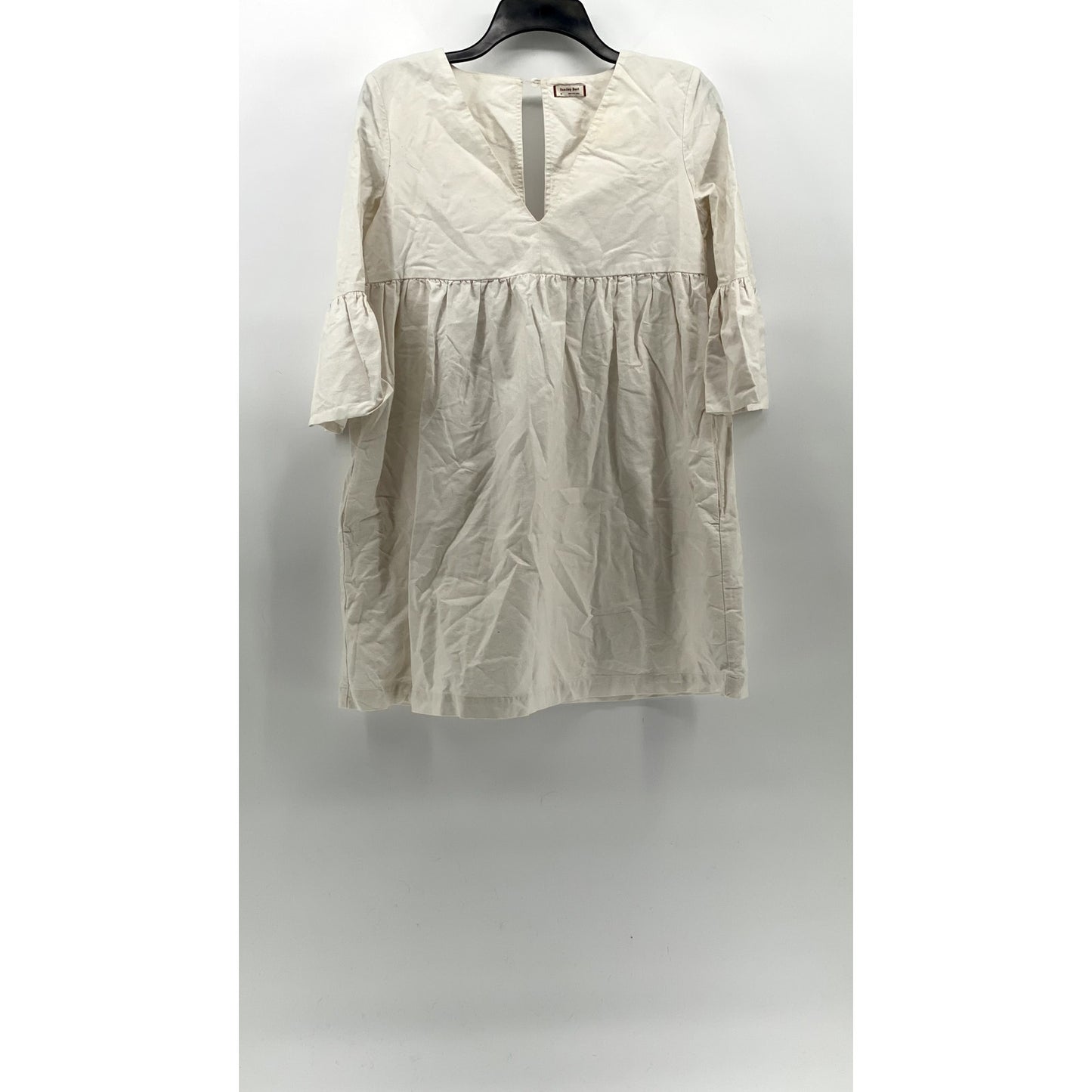 SUNDAY BEST Women's White Solid V-Neck Elbow Bell Sleeve A-Line Mini Dress SZ XS