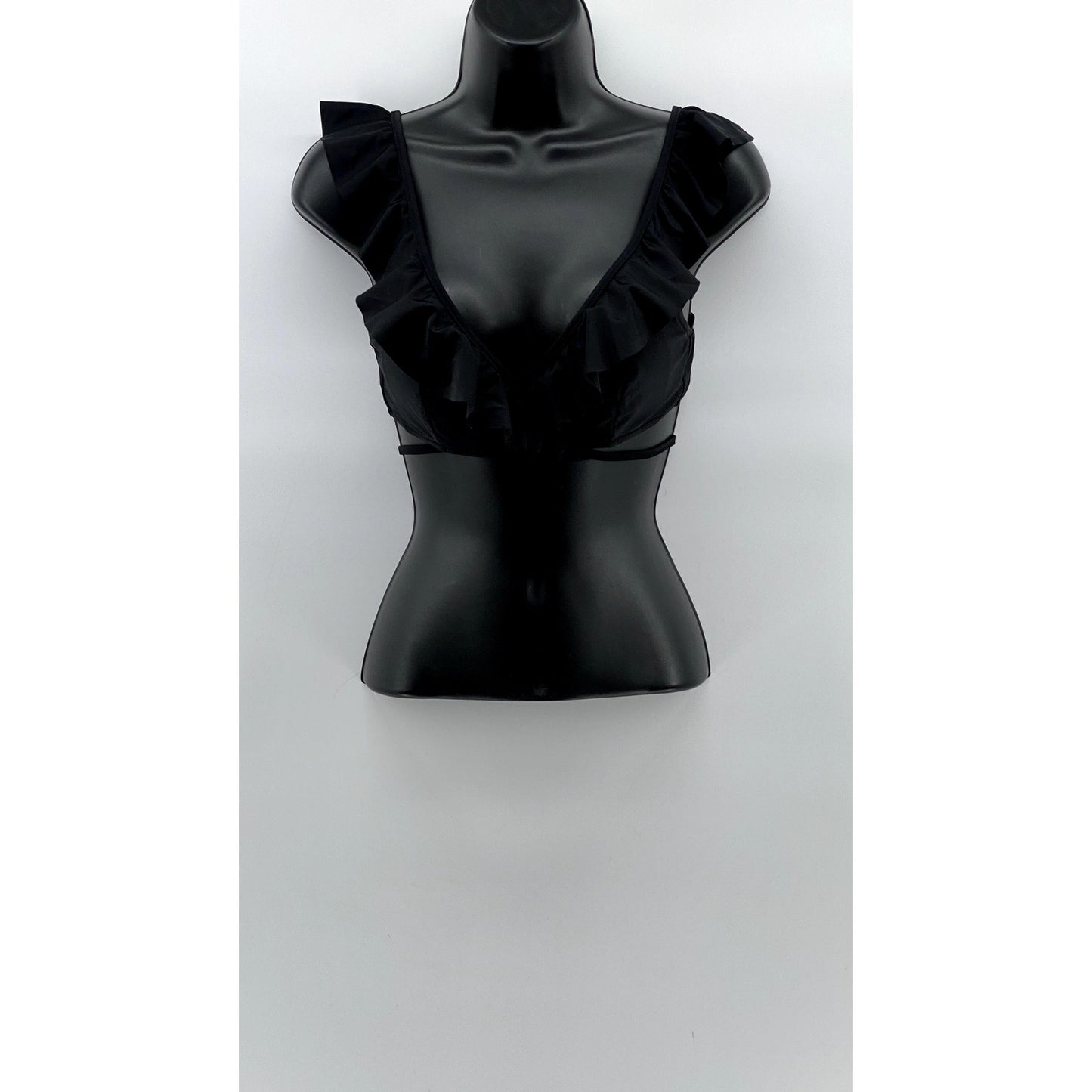 AERIE Women's Black Ruffle Wrap V-Neck Bikini Top SZ M