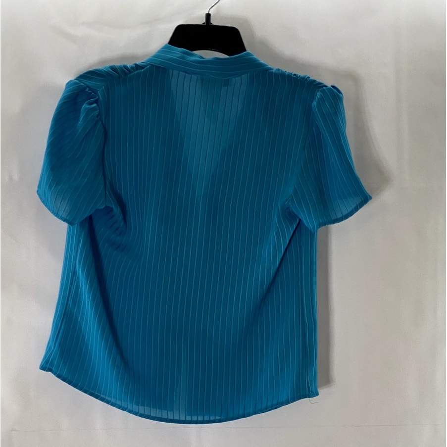 SO WHAT! Of California Women's Blue Striped V-Neck Button-Up Blouse SZ M