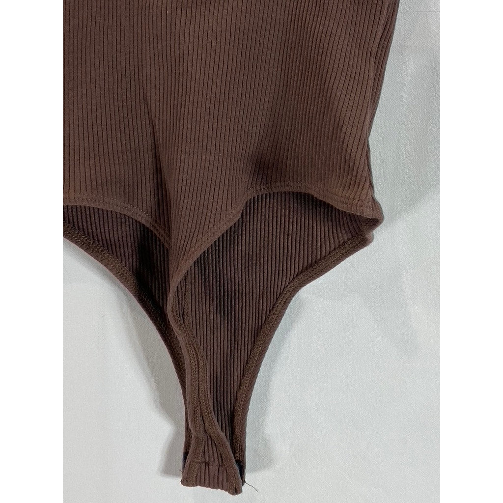 FULL TILT Women's Brown Ribbed Scoopneck Adjustable Strap Thong Bodysuit SZ M