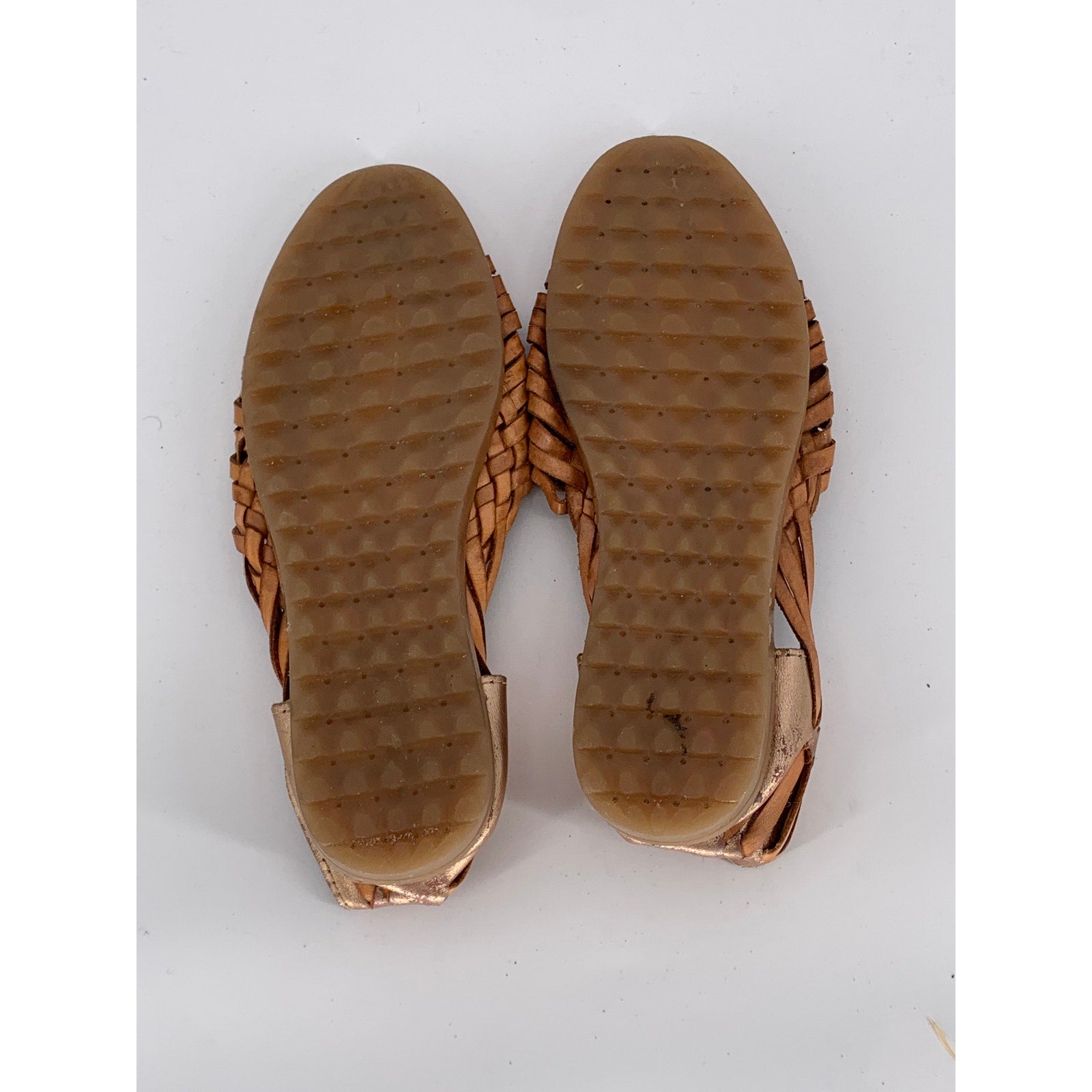 UNBRANDED Women's Brown-Gold Woven Leather Almond-Toe Slip-On Sandals SZ 9