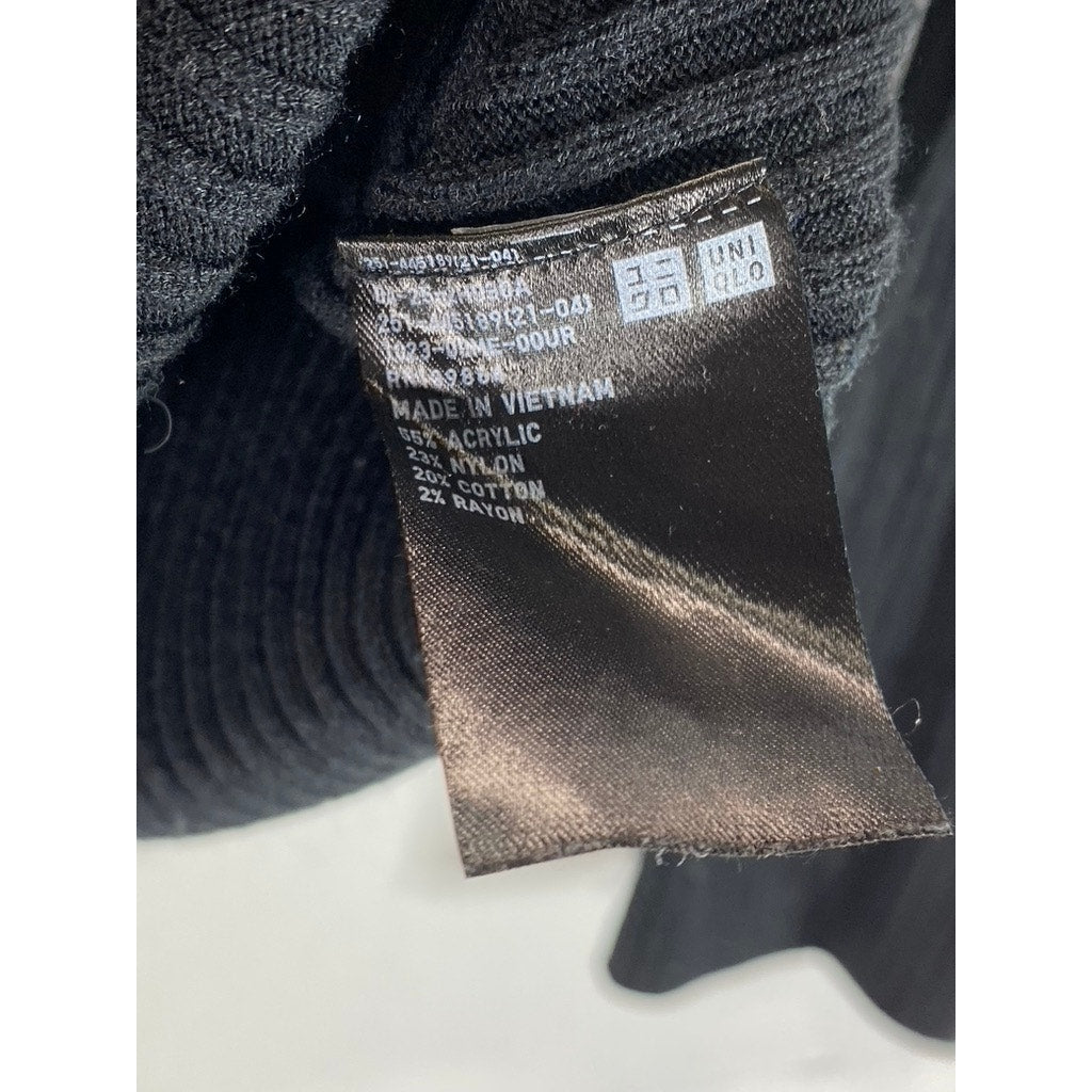 UNIQLO Women's Black Ribbed Crewneck Long Sleeve Top SZ M