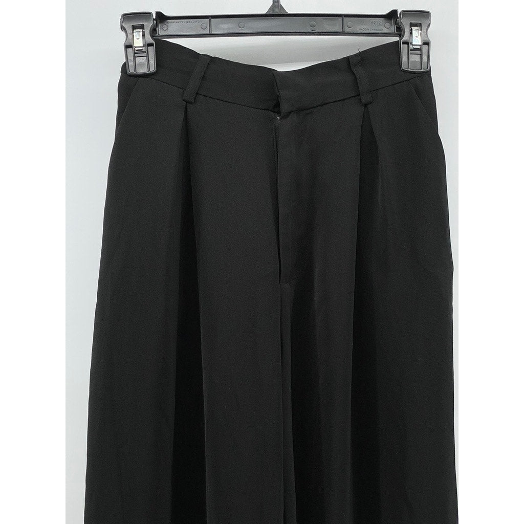 TRONJORI Women's Black Solid High-Rise Wide-Leg Casual Palazzo Trousers SZ XS