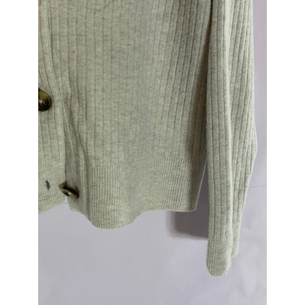 MADEWELL Women's Beige Coziest Yarn Cameron Ribbed Three-Button Cardigan SZ S