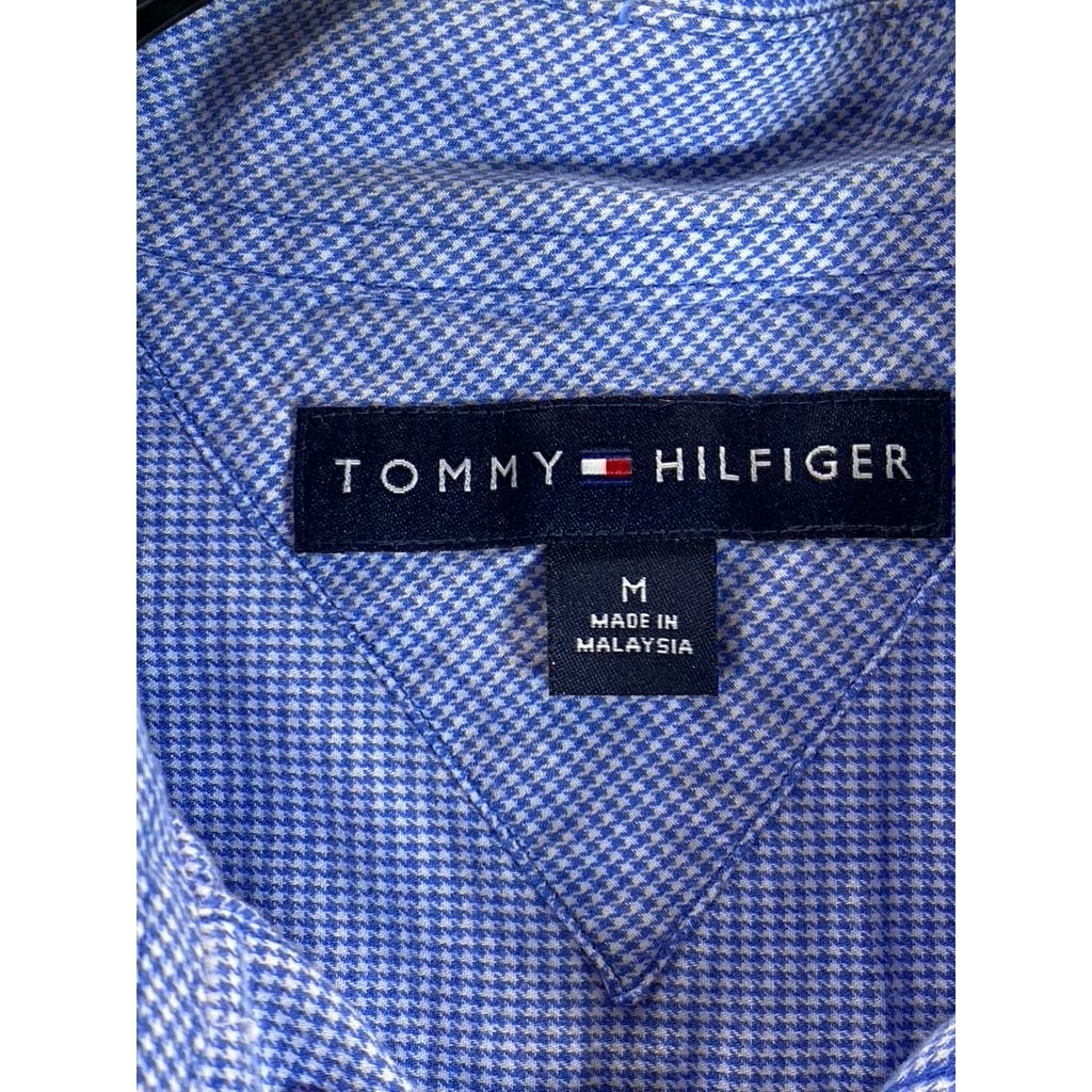 TOMMY HILFIGER Men's Blue Printed Regular-Fit Button-Up Long Sleeve Shirt SZ M