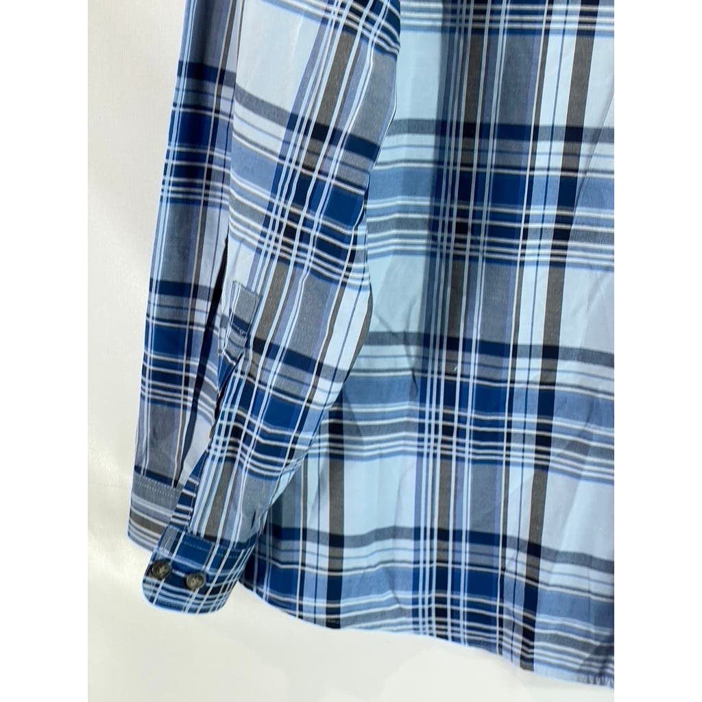 EDDIE BAUER Men's Blue Plaid Classic-Fit Button-Up Long Sleeve Shirt SZ 2XL