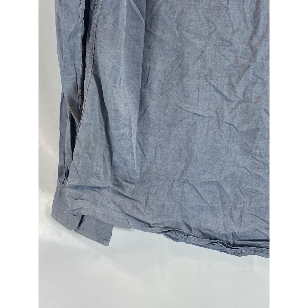 SCOTCH & SODA Men's Light Blue Raw Mandarin Collar Regular-Fit Collar SZ XL