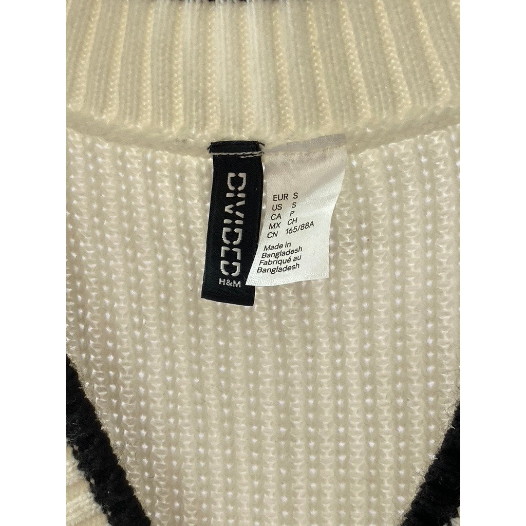 DIVIDED By H&M Women's Cream-Black Rib-Knit V-Neck Pullover Sweater Vest SZ S
