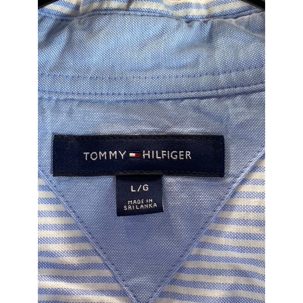 TOMMY HILFIGER Men's Provence Striped Regular-Fit Stretch Oxford Shirt SZ L