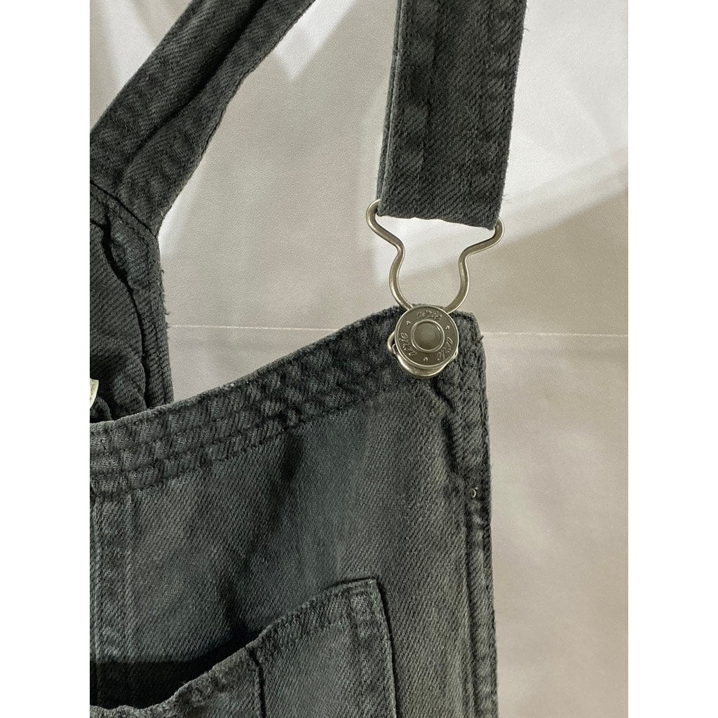 AERIE Women's Washed Black Denim Adjustable Straps Relaxed-Fit Jean Overall SZ M