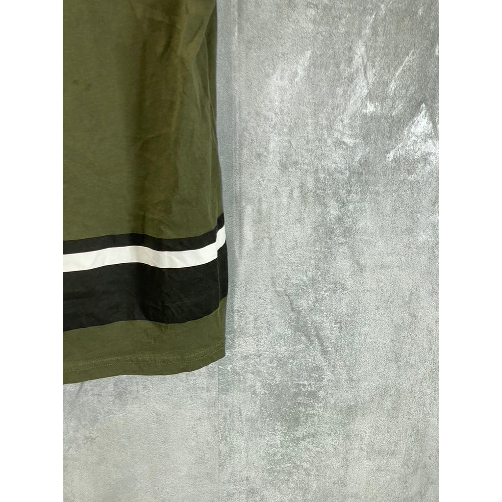GUESS Men's Olive Green Striped Crewneck Short Sleeve T-Shirt SZ M