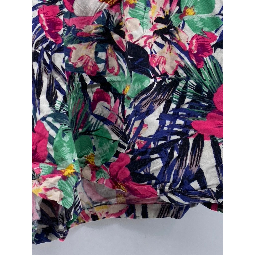 H&M Women's Multicolor Floral Print Relaxed-Fit Pull-On Casual Shorts SZ S