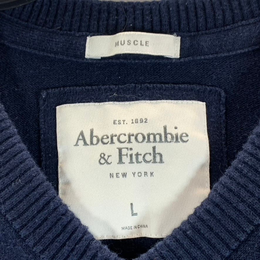ABERCROMBIE & FITCH Men's Navy V Neck Wool/Cashmere Blend Pullover SZ L