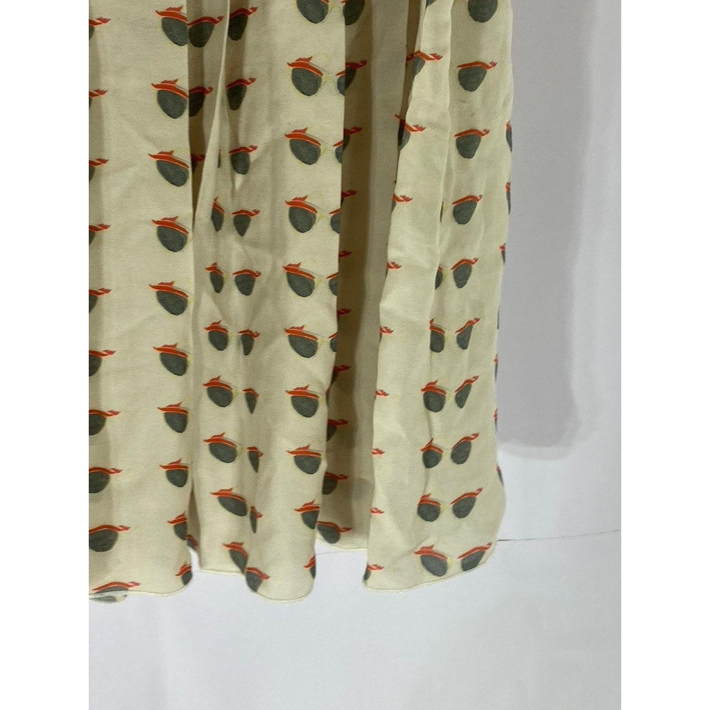 HUNTER GATHER Women's Beige Glasses Print Pleated Knee Length Skirt SZ S