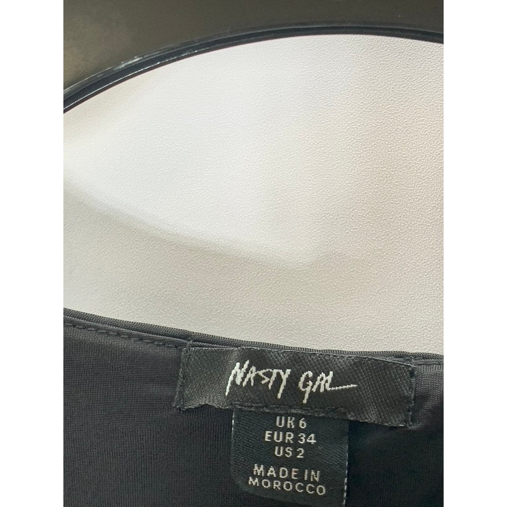NASTY GAL Women's Black Solid Premium Slinky Ring Detail Cowl Neck Top SZ 2