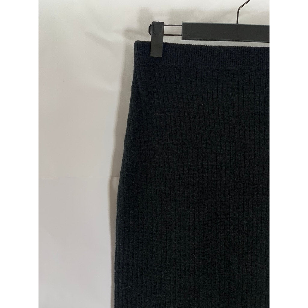 UNBRANDED Women's Black Rib Knit Pull-On Knee Length Casual Skirt SZ S