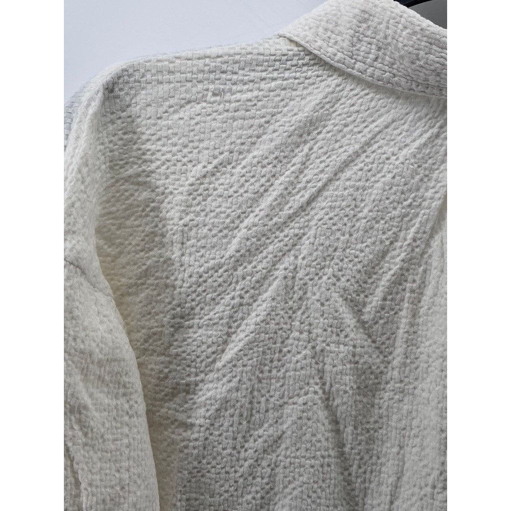 PILCRO AND THE LETTERPRESS Women's White Textured Half-Button Top SZ S