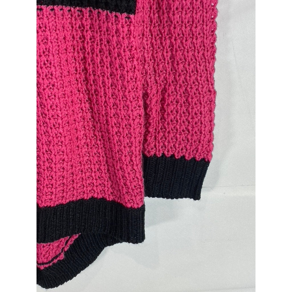IM IN LOVE WITH DEREK Women's Pink/Black Striped Knit Pullover Sweater SZ M