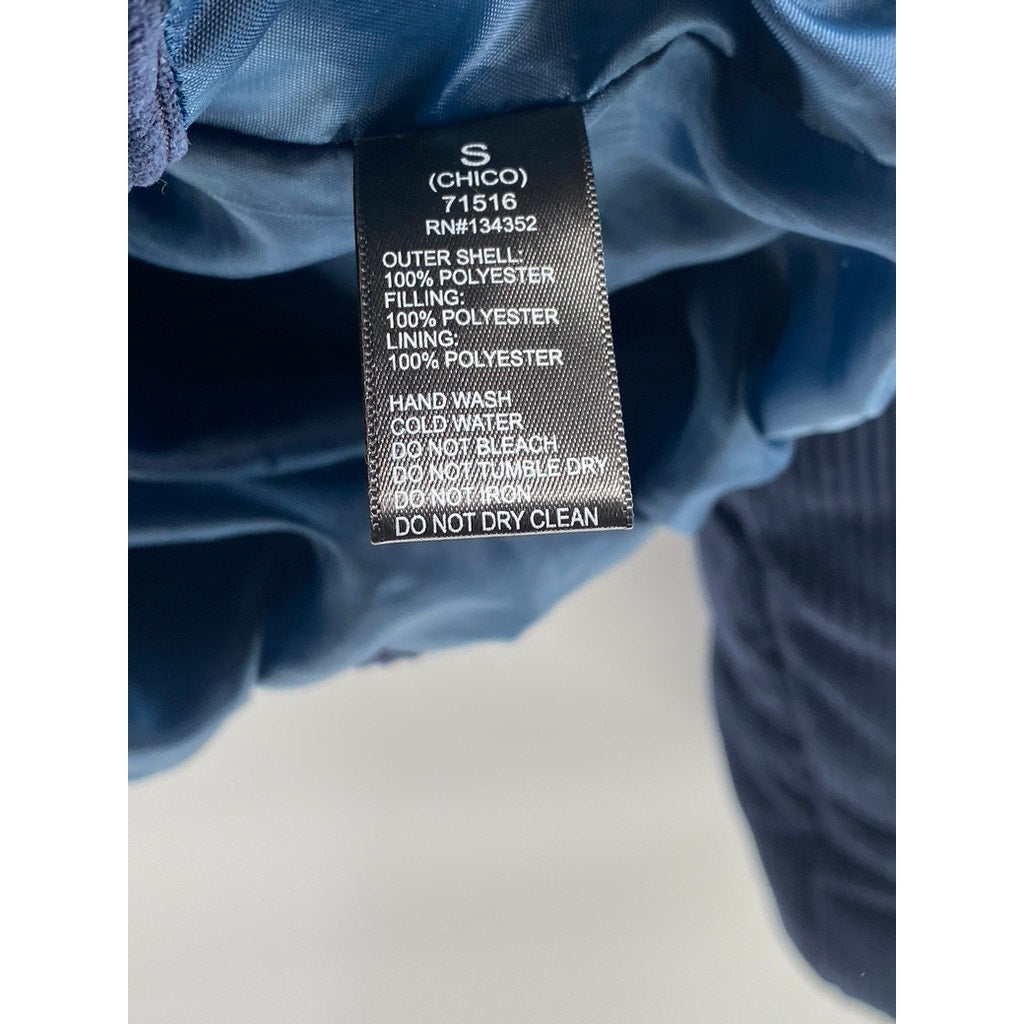 AMBIANCE OUTWEAR Women's Navy Blue Corduroy Stand Collar Puffer Jacket SZ S