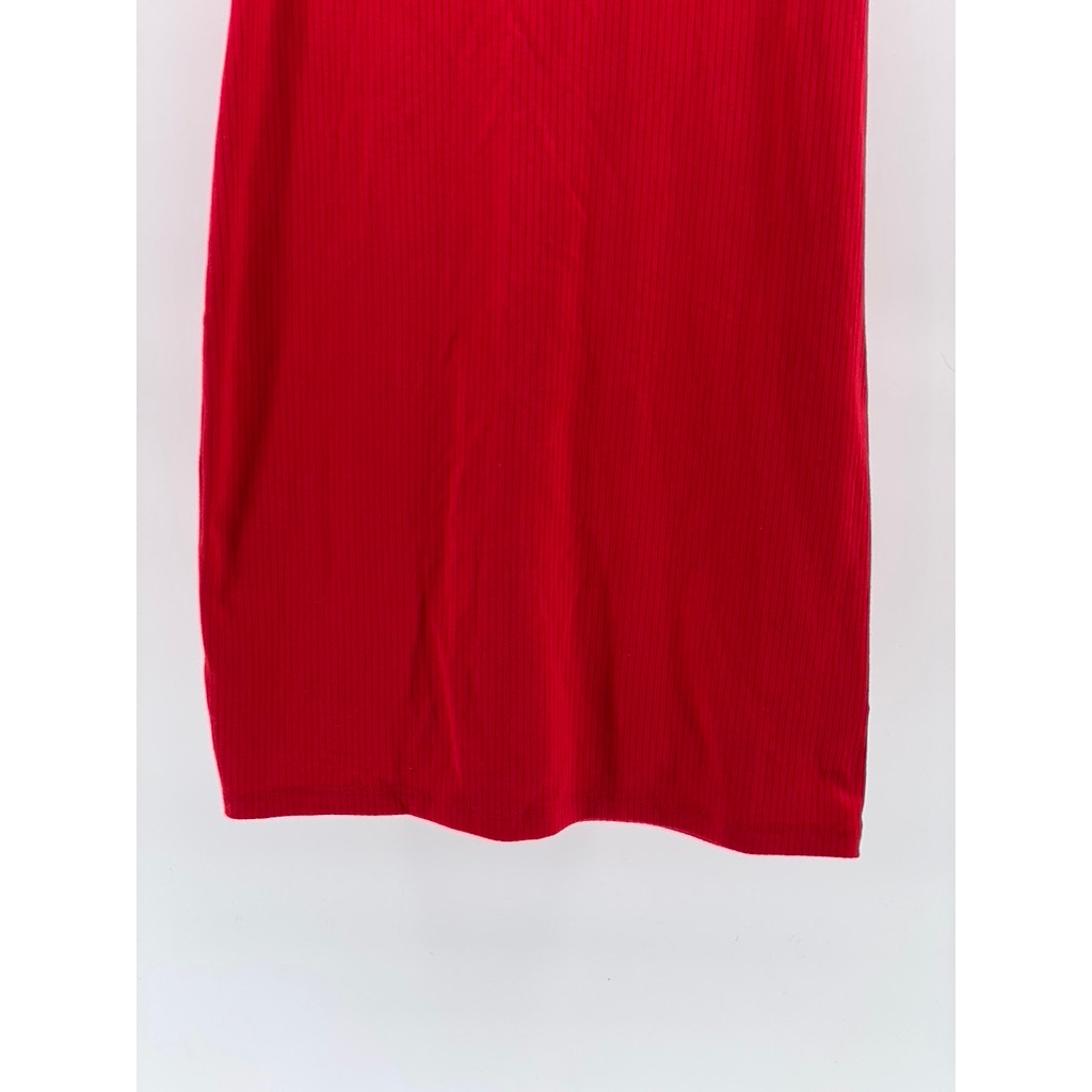 AMBIANCE Women's Red Ribbed Mock-Collar Half-Zip Sleeveless Mini Dress SZ S