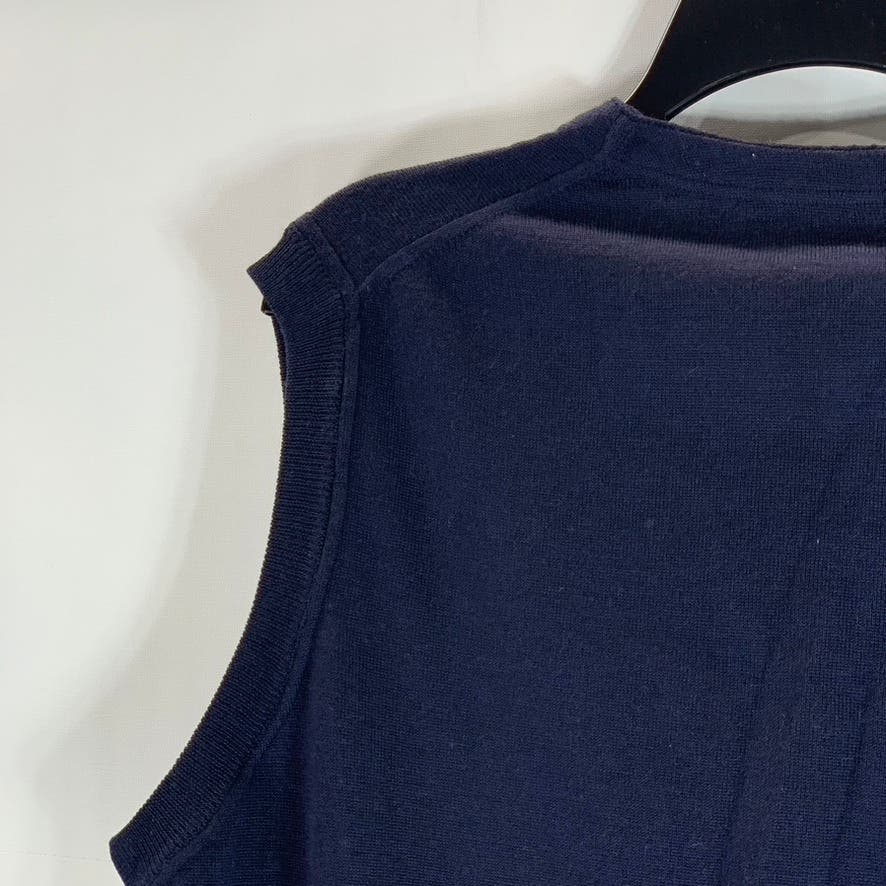 NORDSTROM Men's Navy V-Neck Extra Fine Merino Wool Button-Down Sweater Vest SZ L