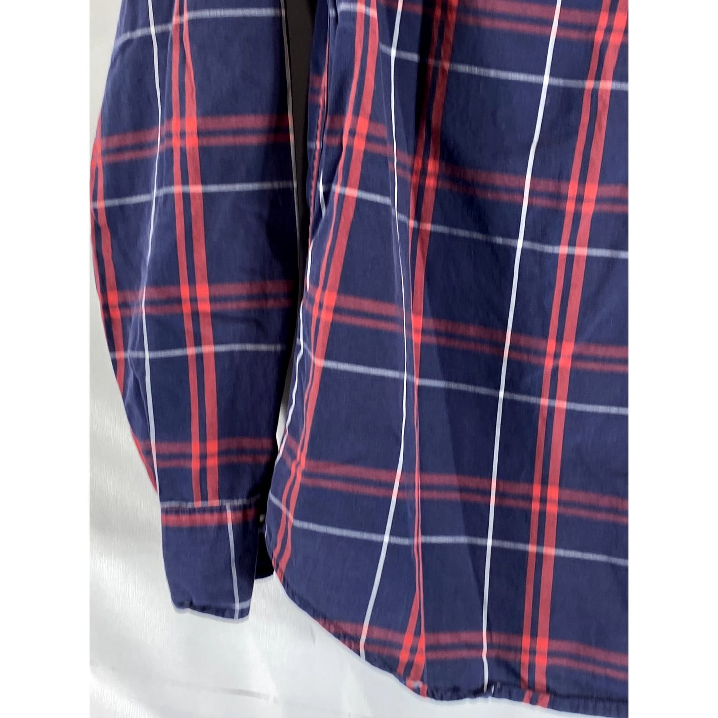 AMERICAN EAGLE OUTFITTERS Men's Navy/Red Plaid Prep-Fit Button-Up Shirt SZ S
